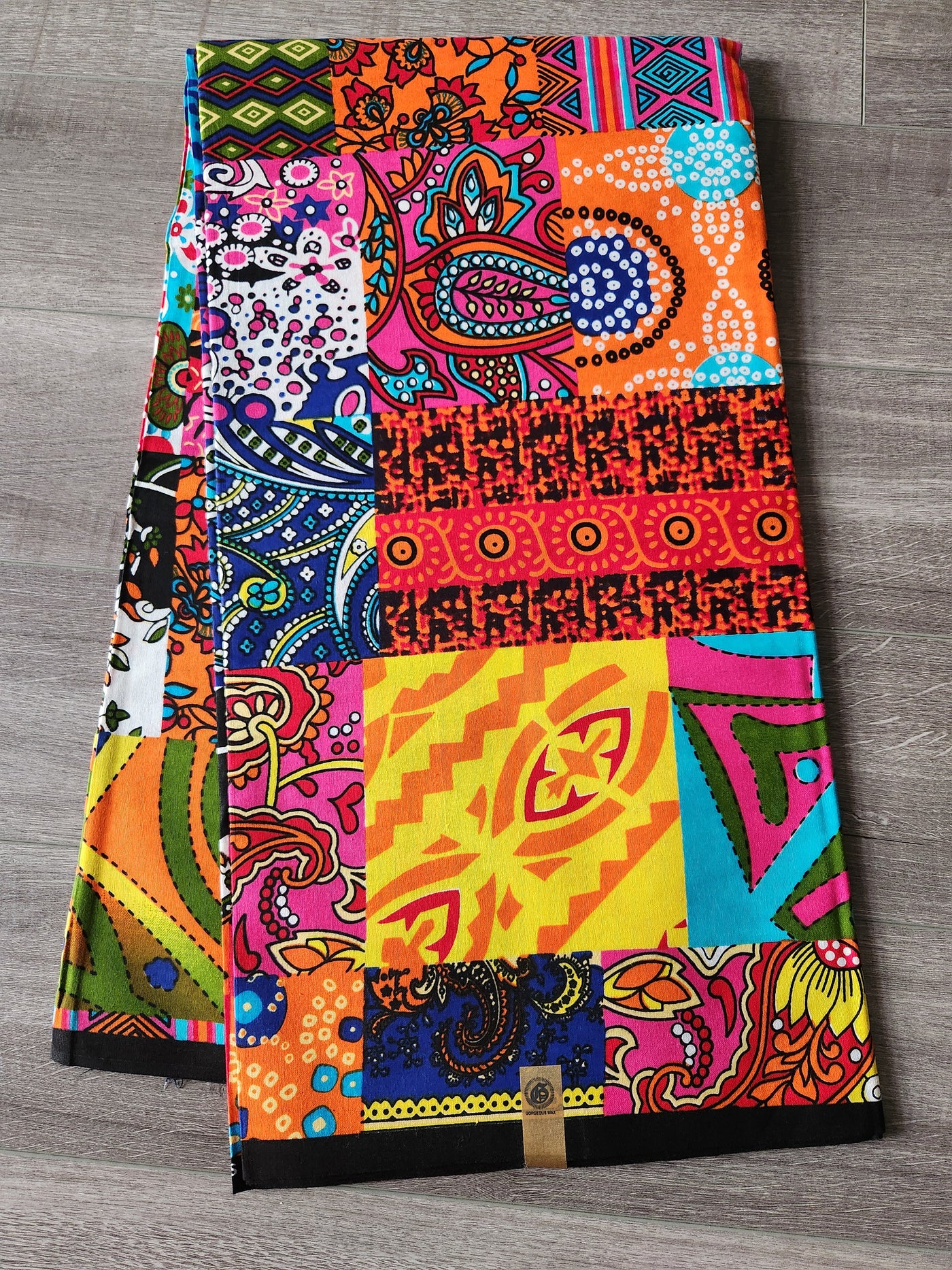 Orange Patchwork African Print Fabric, Ankara Fabric AF411