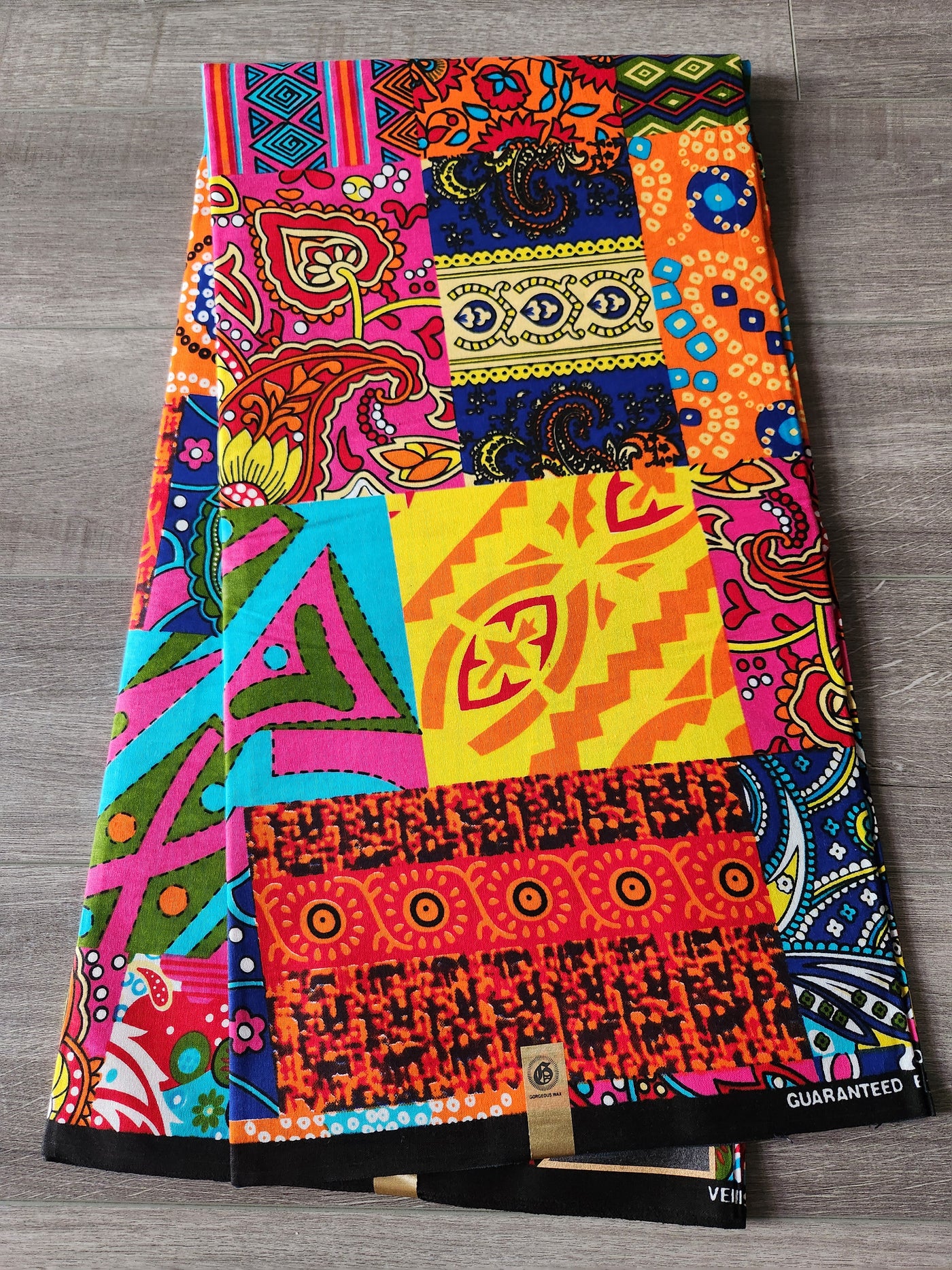 Orange Patchwork African Print Fabric, Ankara Fabric AF411