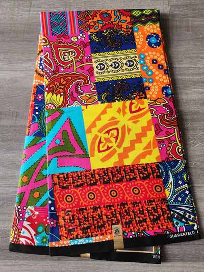 Orange Patchwork African Print Fabric, Ankara Fabric AF411