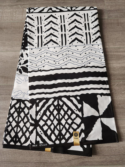White and Black Monochrome African Print Fabric, Ankara Fabric