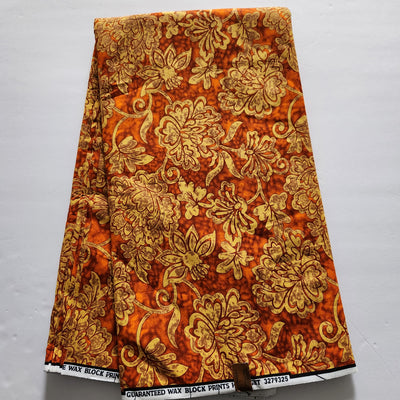 Orange and Gold African Print Fabric, Ankara Fabric, AF299