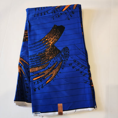 Royal Blue and Orange African Print Fabric, Ankara Fabric AF403
