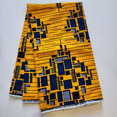Yellow and Blue African Print Fabric, Ankara Fabric AF399