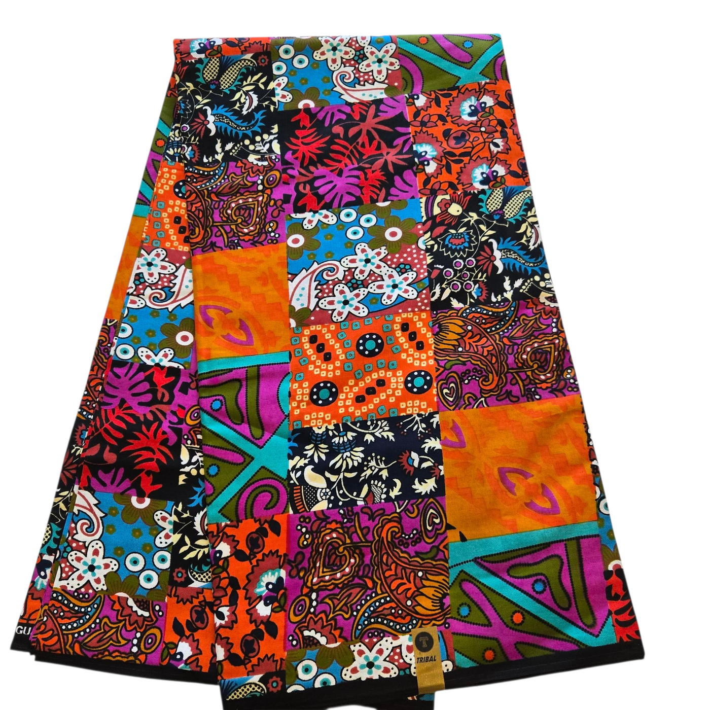 Orange Patchwork African Print Fabric, Ankara Fabric AF411