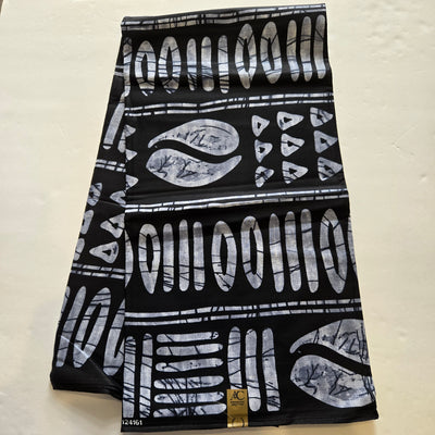 Gray and Black Tribal African Print Fabric, Gray Ankara Fabric, 100% Cotton Fabric AF405