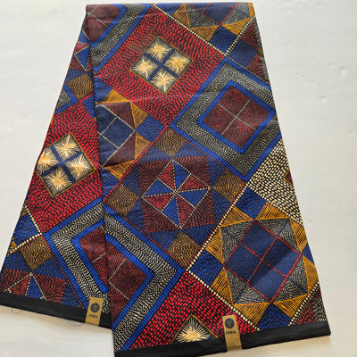 Multicolor Tribal African Print Fabric, Red and Blue Ankara Fabric, 100% Cotton Fabric AF407