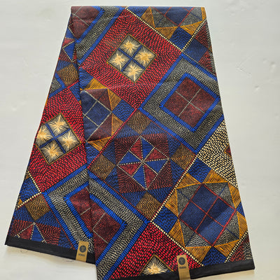 Multicolor Tribal African Print Fabric, Red and Blue Ankara Fabric, 100% Cotton Fabric AF407