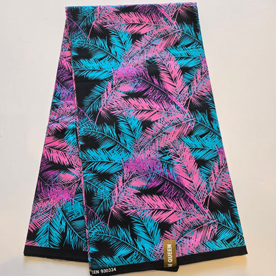 Black, Pink and Blue Multicolor African Print Fabric, Brown Ankara Fabric, 100% Cotton Fabric AF422