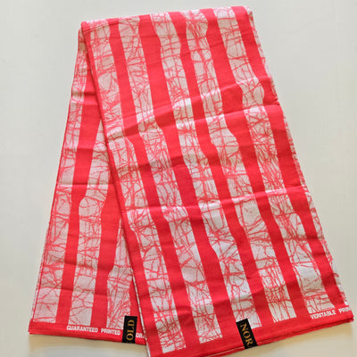 Coral and White Ankara Fabric, 100% Cotton Fabric AF420