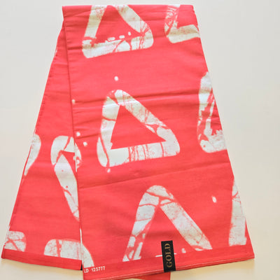 Coral and White Ankara Fabric, 100% Cotton Fabric AF419