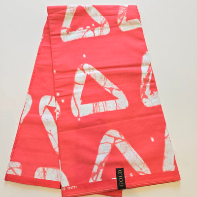 Coral and White Ankara Fabric, 100% Cotton Fabric AF419