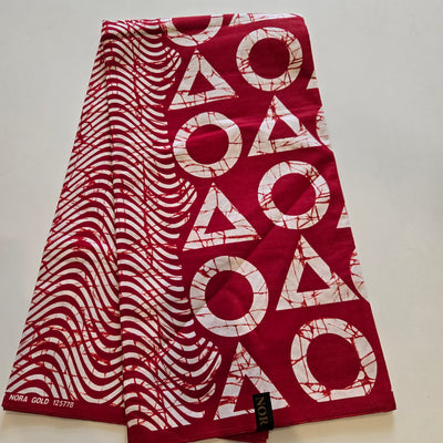 Red and White Triangles/Circles Ankara Fabric, 100% Cotton Fabric AF451