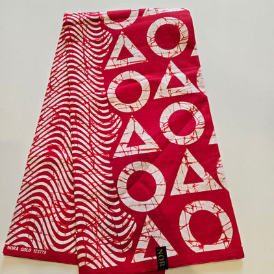 Red and White Triangles/Circles Ankara Fabric, 100% Cotton Fabric AF451