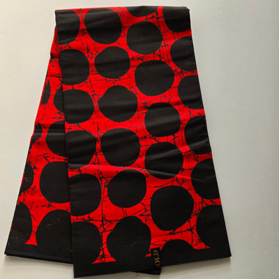 Red and Black Circles Ankara Fabric, 100% Cotton Fabric AF452