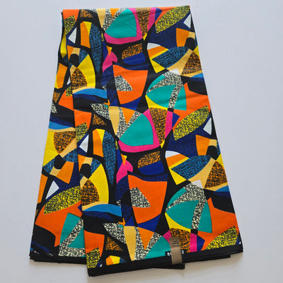 Orange and Teal Multicolor Ankara Fabric, 100% Cotton Fabric AF426