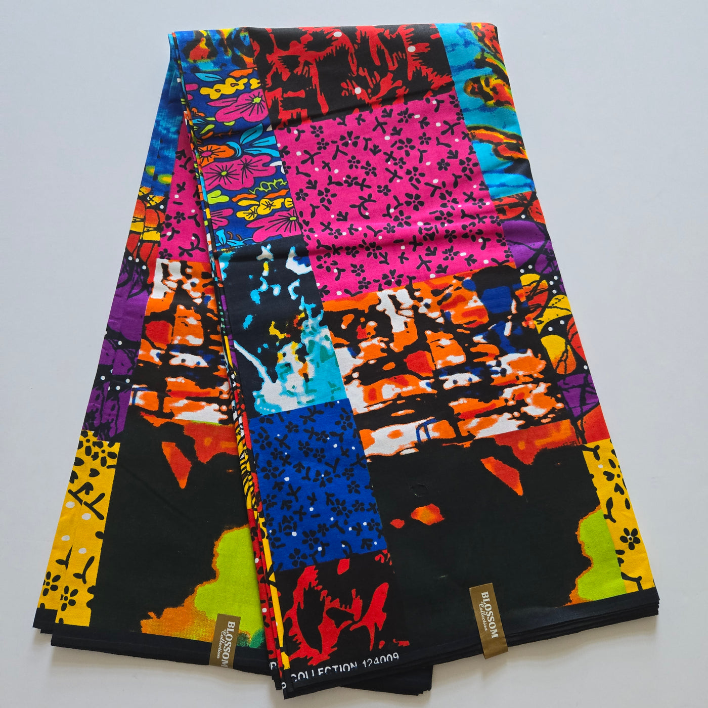 Blue and Pink Patchwork African Print Fabric, Ankara Fabric AF437