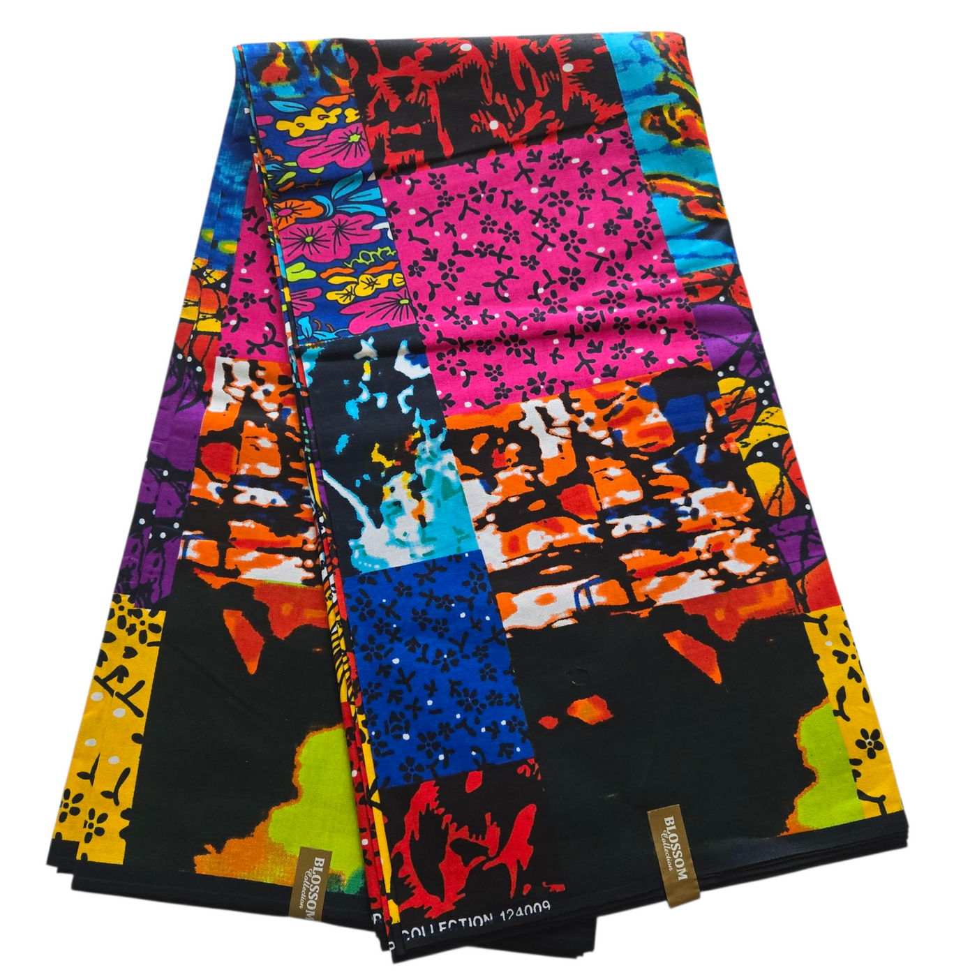 Blue and Pink Patchwork African Print Fabric, Ankara Fabric AF437