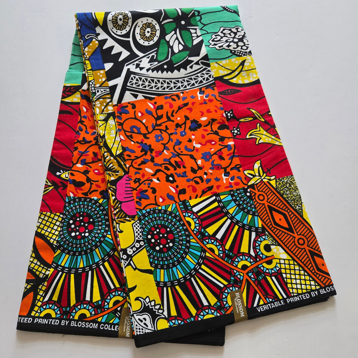 Orange and Green Patchwork African Print Fabric, Ankara Fabric AF436