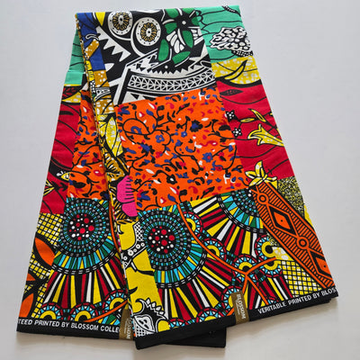 Orange and Green Patchwork African Print Fabric, Ankara Fabric AF436