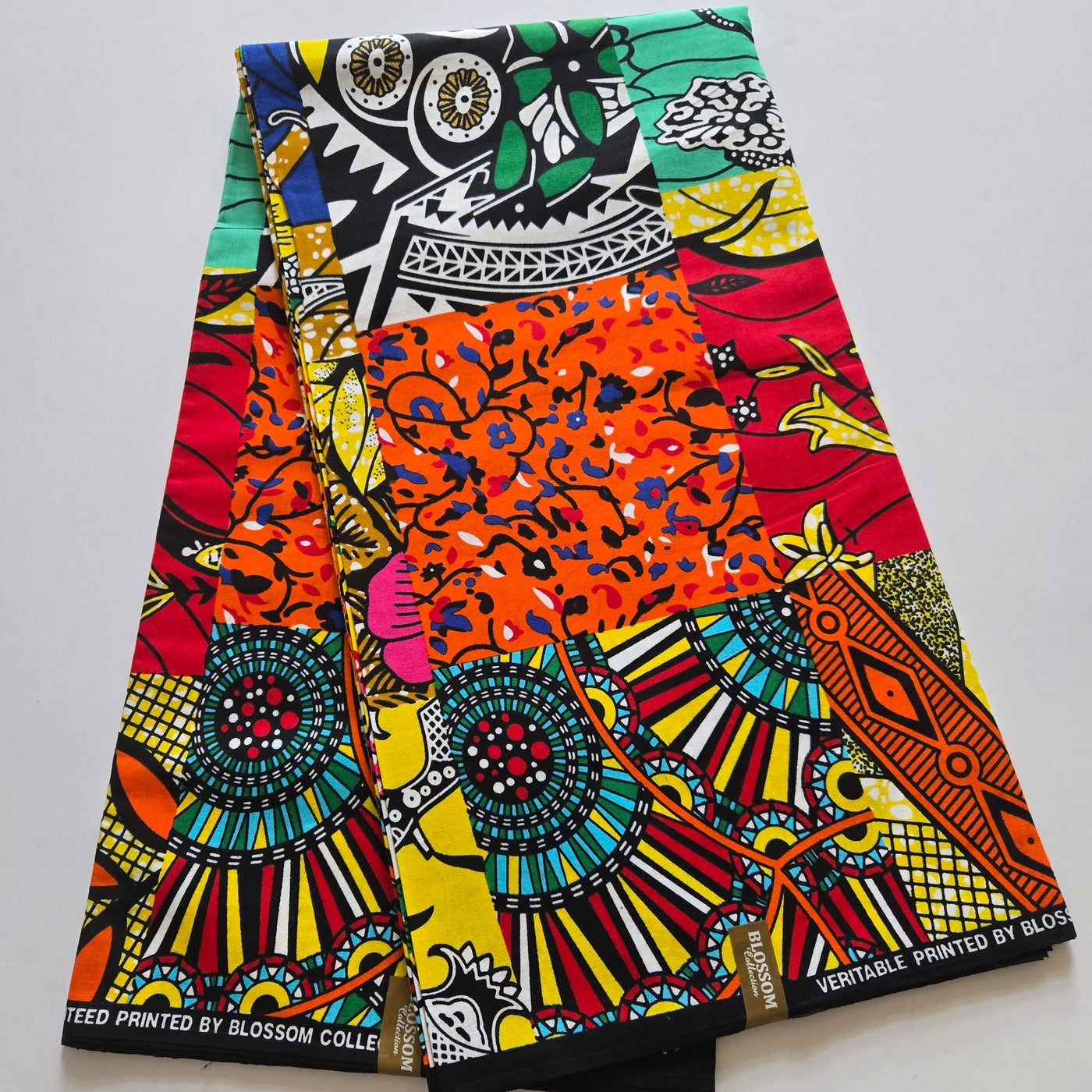 Orange and Green Patchwork African Print Fabric, Ankara Fabric AF436