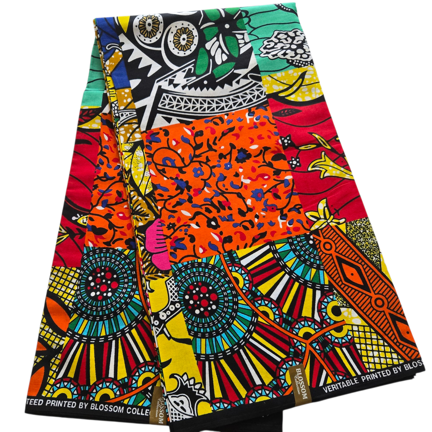 Orange and Green Patchwork African Print Fabric, Ankara Fabric AF436