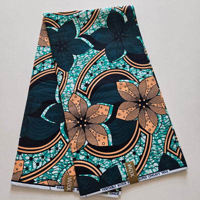 Teal and Peach Ankara Fabric, African Print Fabric, 100% Cotton Fabric AF431