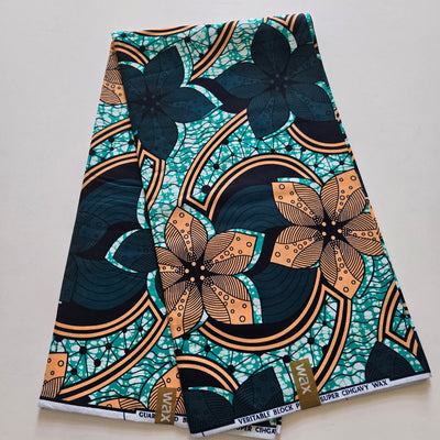 Teal and Peach Ankara Fabric, African Print Fabric, 100% Cotton Fabric AF431