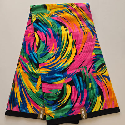 Blue, Yellow and Pink Multicolor Swirl Ankara Fabric, 100% Cotton Fabric AF446