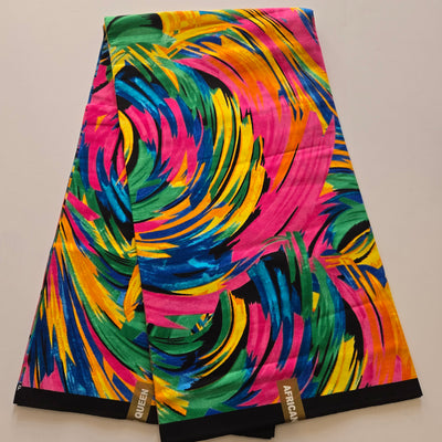 Blue, Yellow and Pink Multicolor Swirl Ankara Fabric, 100% Cotton Fabric AF446