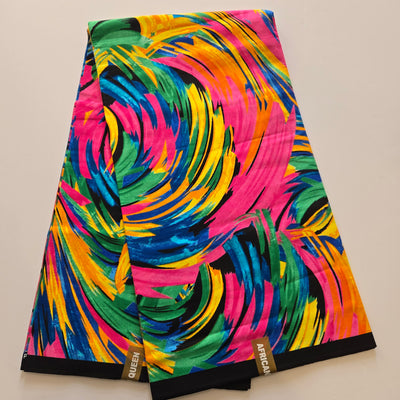 Blue, Yellow and Pink Multicolor Swirl Ankara Fabric, 100% Cotton Fabric AF446