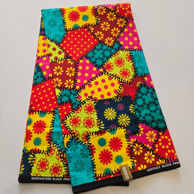 Teal, Yellow and Pink Multicolor Ankara Fabric, 100% Cotton Fabric AF448