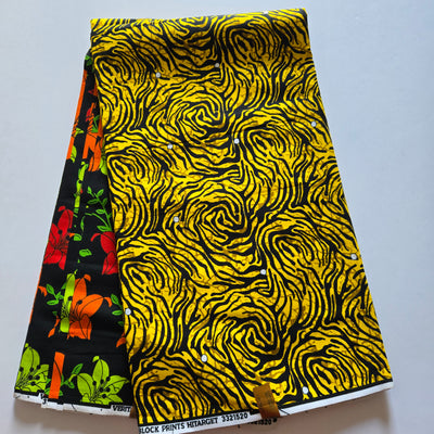 Yellow, Black and Red Floral Ankara Fabric, 100% Cotton Fabric AF454