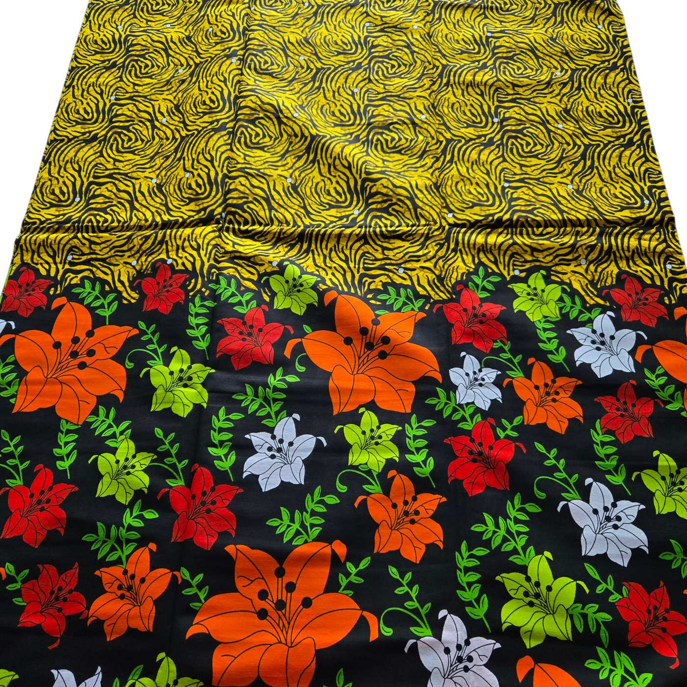 Yellow, Black and Red Floral Ankara Fabric, 100% Cotton Fabric AF454