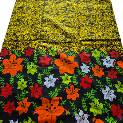 Yellow, Black and Red Floral Ankara Fabric, 100% Cotton Fabric AF454