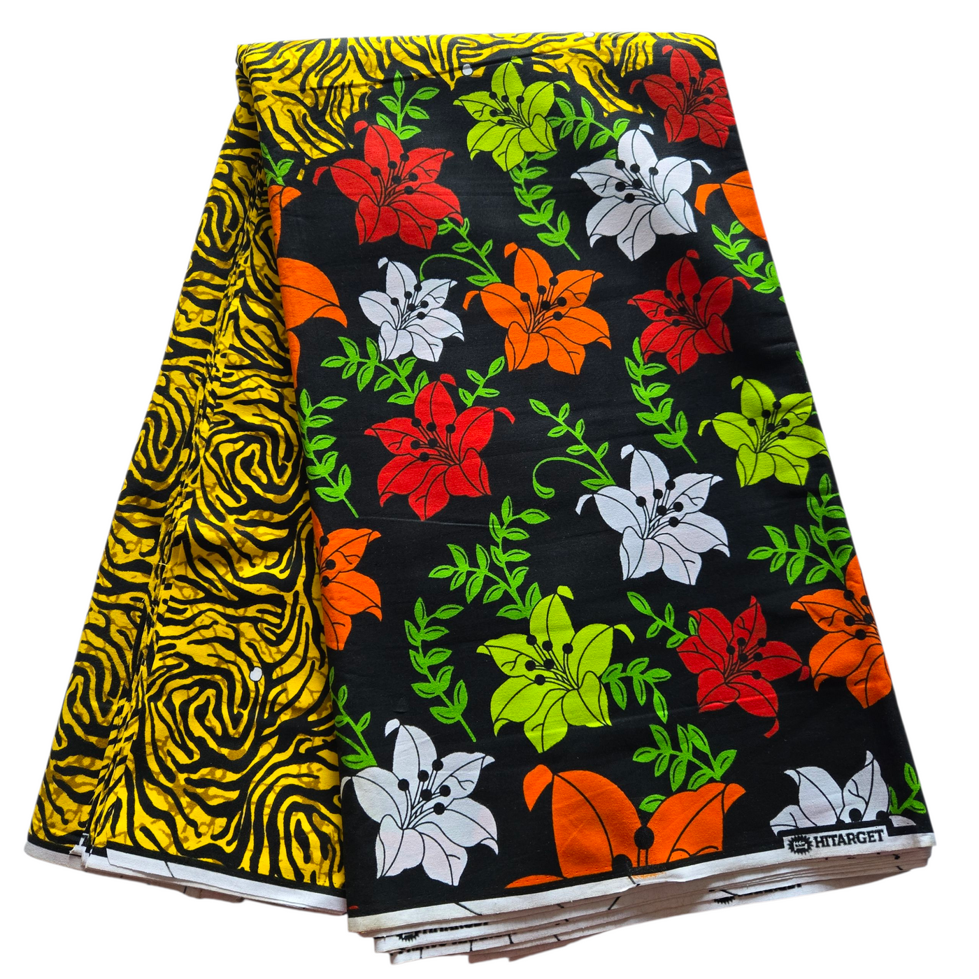 Yellow, Black and Red Floral Ankara Fabric, 100% Cotton Fabric AF454