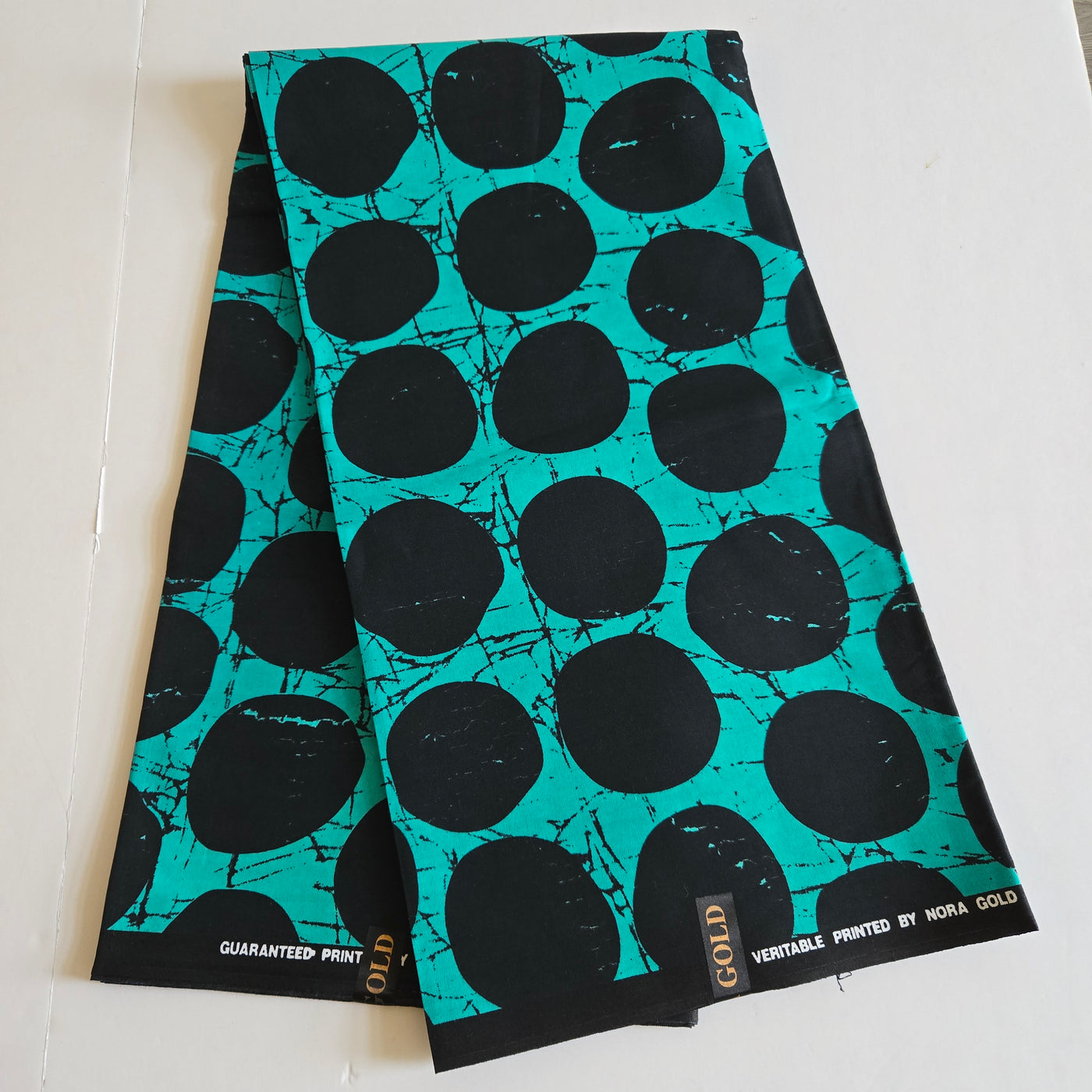 Teal and Black Circles Ankara Fabric, 100% Cotton Fabric AF457