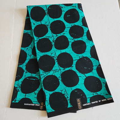 Teal and Black Circles Ankara Fabric, 100% Cotton Fabric AF457