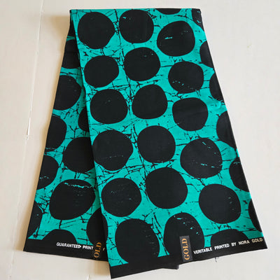 Teal and Black Circles Ankara Fabric, 100% Cotton Fabric AF457