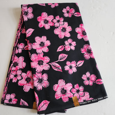 Black and Pink Floral Ankara Fabric, 100% Cotton Fabric