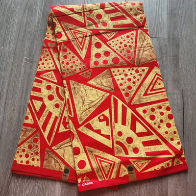 Gold and Red Tribal Ankara Fabric, 100% Cotton Fabric AF461