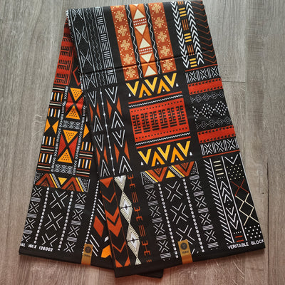 Black, Brown and Orange Tribal Ankara Fabric, 100% Cotton Fabric AF462