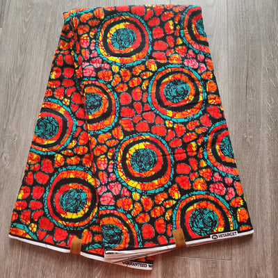 Orange and Teal Ankara Fabric, African Print Fabric, 100% Cotton Fabric AF467