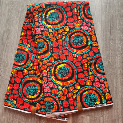 Orange and Teal Ankara Fabric, African Print Fabric, 100% Cotton Fabric AF467
