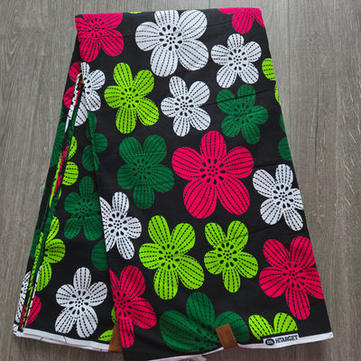 Black, Green and Pink Ankara Fabric, African Print Fabric, 100% Cotton Fabric AF471