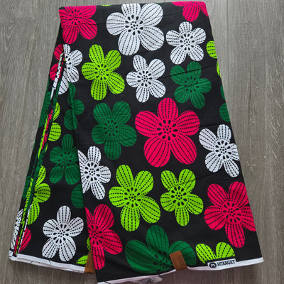 Black, Green and Pink Ankara Fabric, African Print Fabric, 100% Cotton Fabric AF471