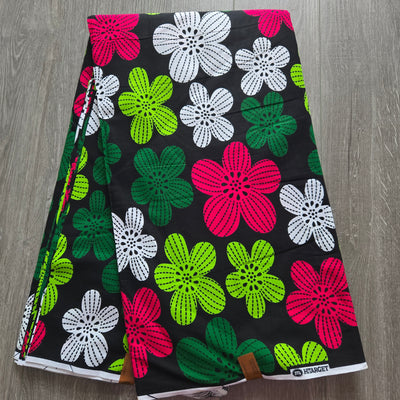 Black, Green and Pink Ankara Fabric, African Print Fabric, 100% Cotton Fabric AF471
