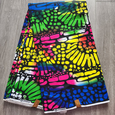 Blue, Yellow, Pink, Black and Green Ankara Fabric, African Print Fabric, 100% Cotton Fabric AF474