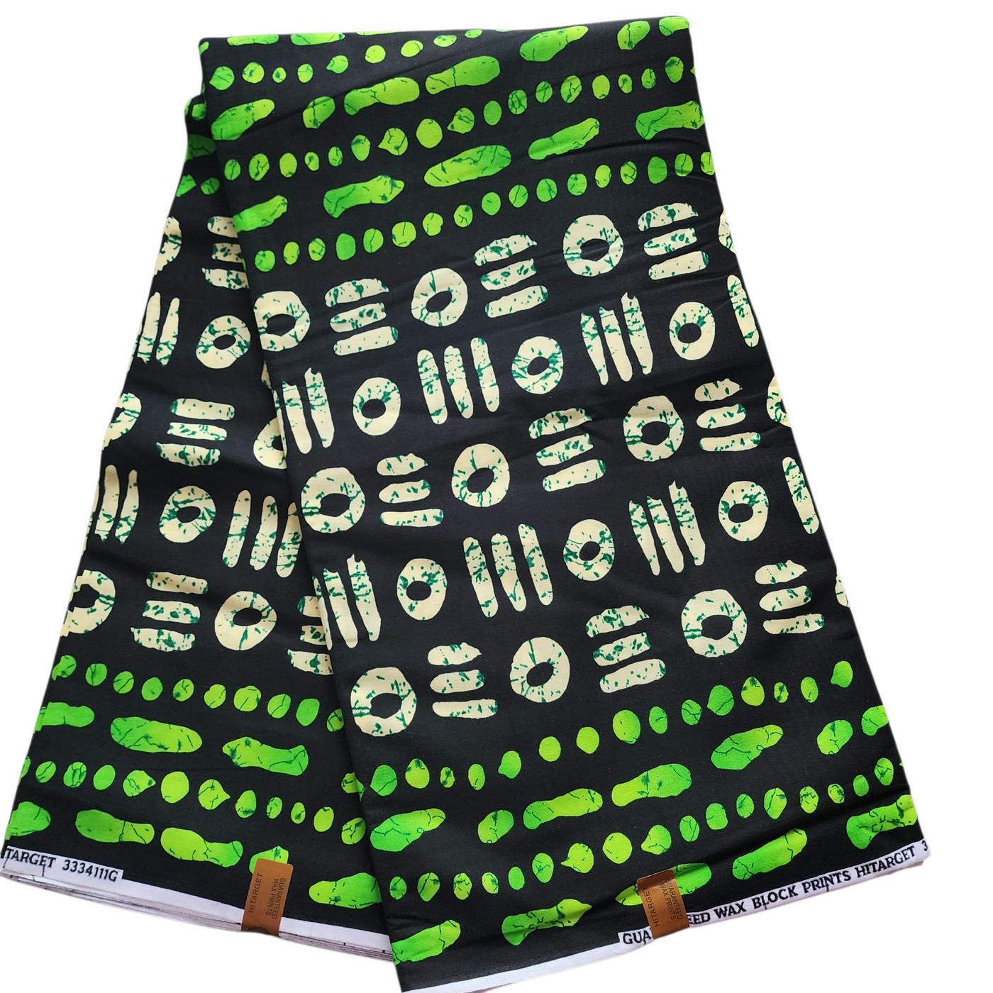 Lemon Green, Black and Cream Ankara Fabric, African Print Fabric, 100% Cotton Fabric AF475