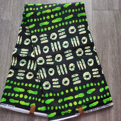 Lemon Green, Black and Cream Ankara Fabric, African Print Fabric, 100% Cotton Fabric AF475