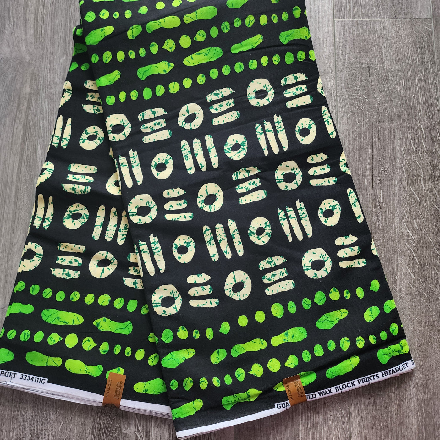 Lemon Green, Black and Cream Ankara Fabric, African Print Fabric, 100% Cotton Fabric AF475